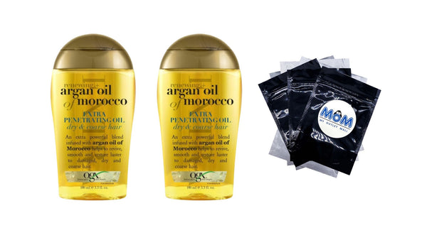 Extra Strength Argan Oil of Morocco Hair Oil Serum - 2 packs - 3.3Fl oz per pack - plus 3 My Outlet Mall Resealable Storage Pouches