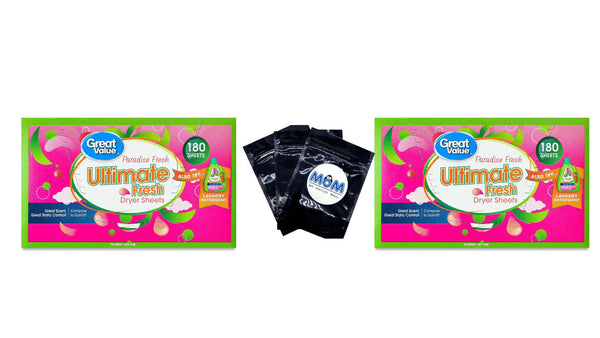 Ultimate Fresh Dryer Sheets, Paradise Fresh -2 pack - 180 count per pack - plus 3 My Outlet Mall Resealable Storage Pouches