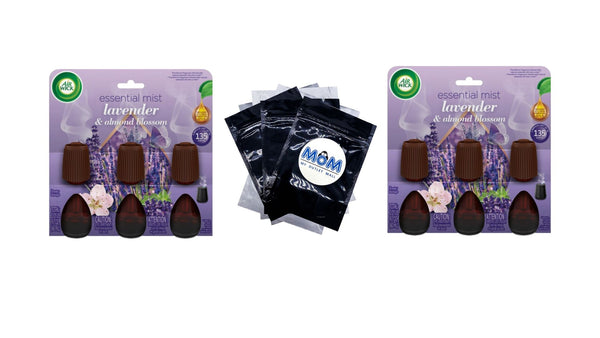 Essential Mist Refill, Lavender and Almond Blossom, Essential Oils Diffuser, Air Freshener 3 Count - 2 packs - plus 3 My Outlet Mall Resealable Storage Pouches