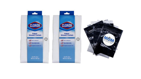 Waterproof Fabric Shower Curtain, Durable Fabric, Weighted Magnets - 72" x 72", White - 2 packs - plus 3 My Outlet Mall Resealable Storage Pouches