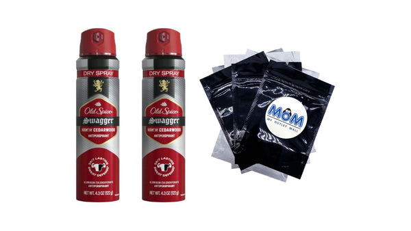 Dry Spray, Men's Antiperspirant Deodorant Spray, Swagger - 2 packs - 4.3 oz per pack - plus 3 My Outlet Mall Resealable Storage Pouches