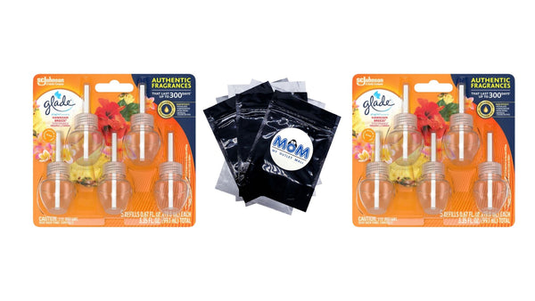 Plug-Ins Scented Oil, Hawaiian Breeze, Infused with Essential Oils, 5 Refills - 2 packs - plus 3 My Outlet Mall Resealable Storage Pouches