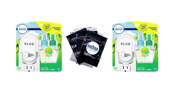 Plug In Air Freshener, Odor-Fighting Oil Kit, Gain Scent, Warmer + 1 Refill - 2 packs - plus 3 My Outlet Mall Resealable Storage Pouches