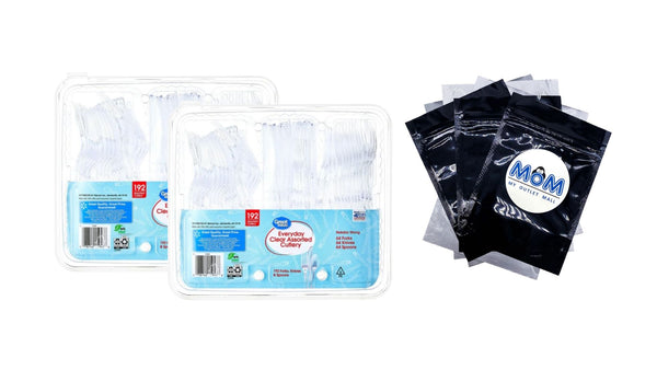 Plastic Everyday Clear Assorted Cutlery - 2 packs - 192 Count per pack - plus 3 My Outlet Mall Resealable Storage Pouches