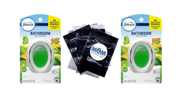 Bathroom Air Freshener, Small Spaces Odor-Fighting, Gain Original - 2 packs - plus 3 My Outlet Mall Resealable Storage Pouches