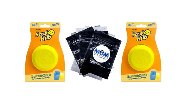 Scrub Hub Handle, Scrubbing Pad, Yellow - 2 packs - plus 3 My Outlet Mall Resealable Storage Pouches