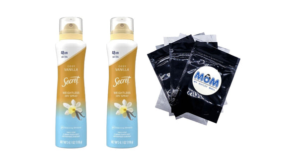 Dry Spray Antiperspirant Deodorant, Vanilla and Argan Oil - 2 packs - 4.1 oz per pack - plus 3 My Outlet Mall Resealable Storage Pouches
