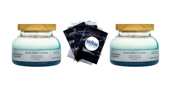 Blue Fern & Citrus Scented 2-Wick Ombre Bell Jar Candle - 2 packs - 18 oz per pack - plus 3 My Outlet Mall Resealable Storage Pouches