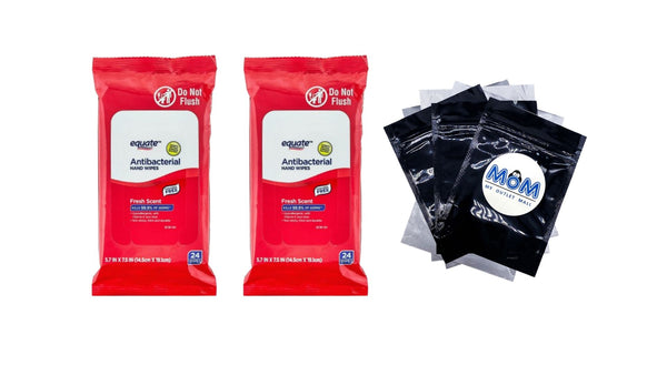 Antibacterial Hand Wipes, Fresh Scent - 2 packs - 24 count per pack - plus 3 My Outlet Mall Resealable Storage Pouches