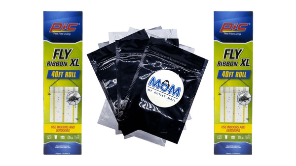 Fly Ribbon XL -Fly Traps for Outdoors and Barns, Paper, 40FT Roll - 2 packs - plus 3 My Outlet Mall Resealable Storage Pouches