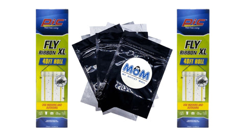 Fly Ribbon XL -Fly Traps for Outdoors and Barns, Paper, 40FT Roll - 2 packs - plus 3 My Outlet Mall Resealable Storage Pouches