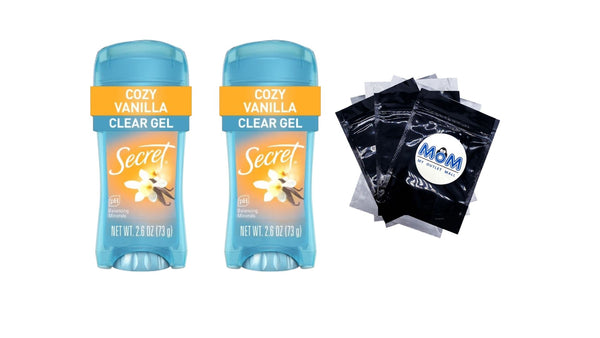 Fresh Clear Gel Antiperspirant Deodorant for Women, Cozy Vanilla Scent - 2 packs - 2.6 oz per pack - plus 3 My Outlet Mall Resealable Storage Pouches