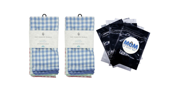 100% Cotton Fabric Napkin Set, Multicolor Gingham, 20" W x 20" L - 2 packs - 4 Count per pack - plus 3 My Outlet Mall Resealable Storage Pouches