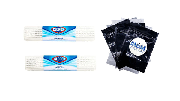 Cushioned Foam Bathtub Mat with Suction Cups, White 17" x 36" - 2 packs - plus 3 My Outlet Mall Resealable Storage Pouches
