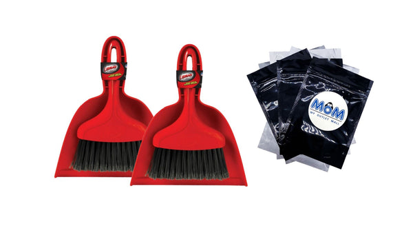 Whisk Broom & Dustpan Red Polypropylene with Black Fibers - 2 packs - plus 3 My Outlet Mall Resealable Storage Pouches