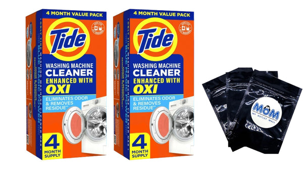 Washing Machine Cleaner with Oxi Powder, Odor Eliminator and Washer Residue Remover- 2 packs - 4 count per pack - plus 3 My Outlet Mall Resealable Storage Pouches