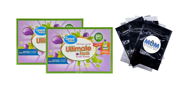 Ultimate Fresh Dryer Sheets, Blooming Lavender, Compare to Gain - 2 packs - 240 Count - plus 3 My Outlet Mall Resealable Storage Pouches