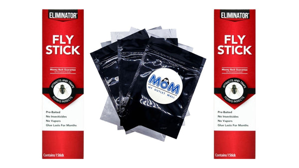 Fly Stick Traps for Catching Flies and Other Flying Insects - 2 packs - plus 3 My Outlet Mall Resealable Storage Pouches