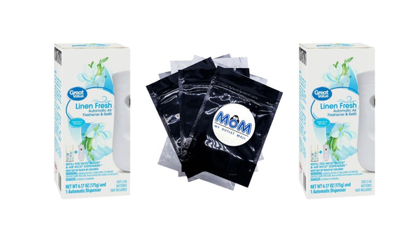 Automatic Air Freshener Spray Kit w/1 Refill Included, Linen Fresh - 2 packs - plus 3 My Outlet Mall Resealable Storage Pouches