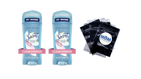 Flawless Clear Gel Antiperspirant and Deodorant for Women, Clean Powder - 2 packs - 3.4 oz per pack - plus 3 My Outlet Mall Resealable Storage Pouches