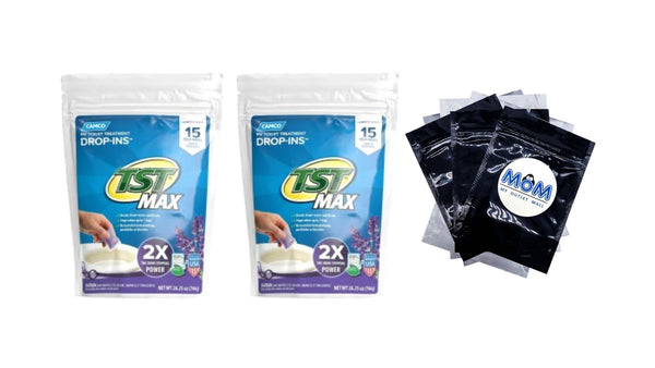 Tst Rv Toilet Treatment Drop-Ins, Septic Safe, Lavender - 2 packs - 15 count per pack - plus 3 My Outlet Mall Resealable Storage Pouches