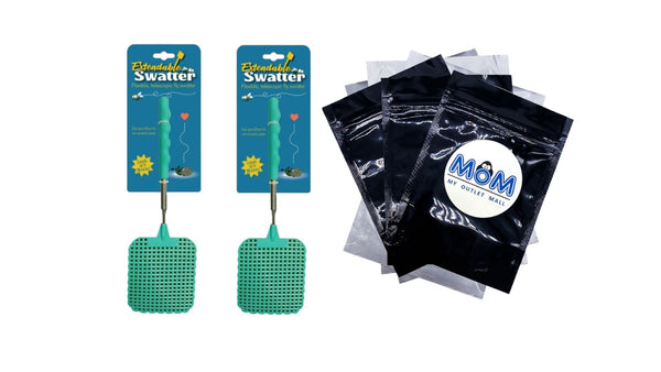 Extendable Fly Swatter - 2 packs - plus 3 My Outlet Mall Resealable Storage Pouches
