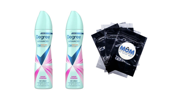 Advanced Long Lasting Women's Antiperspirant Deodorant Dry Spray, Sheer Powder - 2 packs - 3.8 oz per pack - plus 3 My Outlet Mall Resealable Storage Pouches