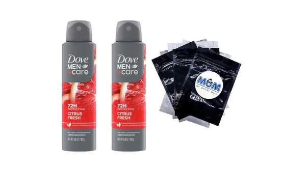 Men+Care Dry Spray for Men Citrus Zest & Sage with a Plant-based Moisturizer - 2 packs - 3.8 oz per pack - plus 3 My Outlet Mall Resealable Storage Pouches