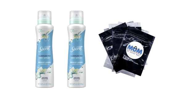 Aluminum Free Dry Spray Women's Deodorant, Midnight Jasmine - 2 packs - 4.1 oz per pack - plus 3 My Outlet Mall Resealable Storage Pouches