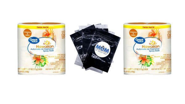 Automatic Air Freshener Spray Refill, Hawaiian, Twin pack - 2 packs - plus 3 My Outlet Mall Resealable Storage Pouches