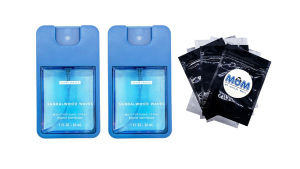 Hand Sanitizer Spray, Sandalwood Waves - 2 packs - 1fl oz per pack - plus 3 My Outlet Mall Resealable Storage Pouches