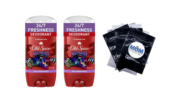 Aluminum Free Men's Deodorant, Invisible Solid Stick, NightPanther, Rich Warm Scent - 2 packs - 3 oz per pack - plus 3 My Outlet Mall Resealable Storage Pouches