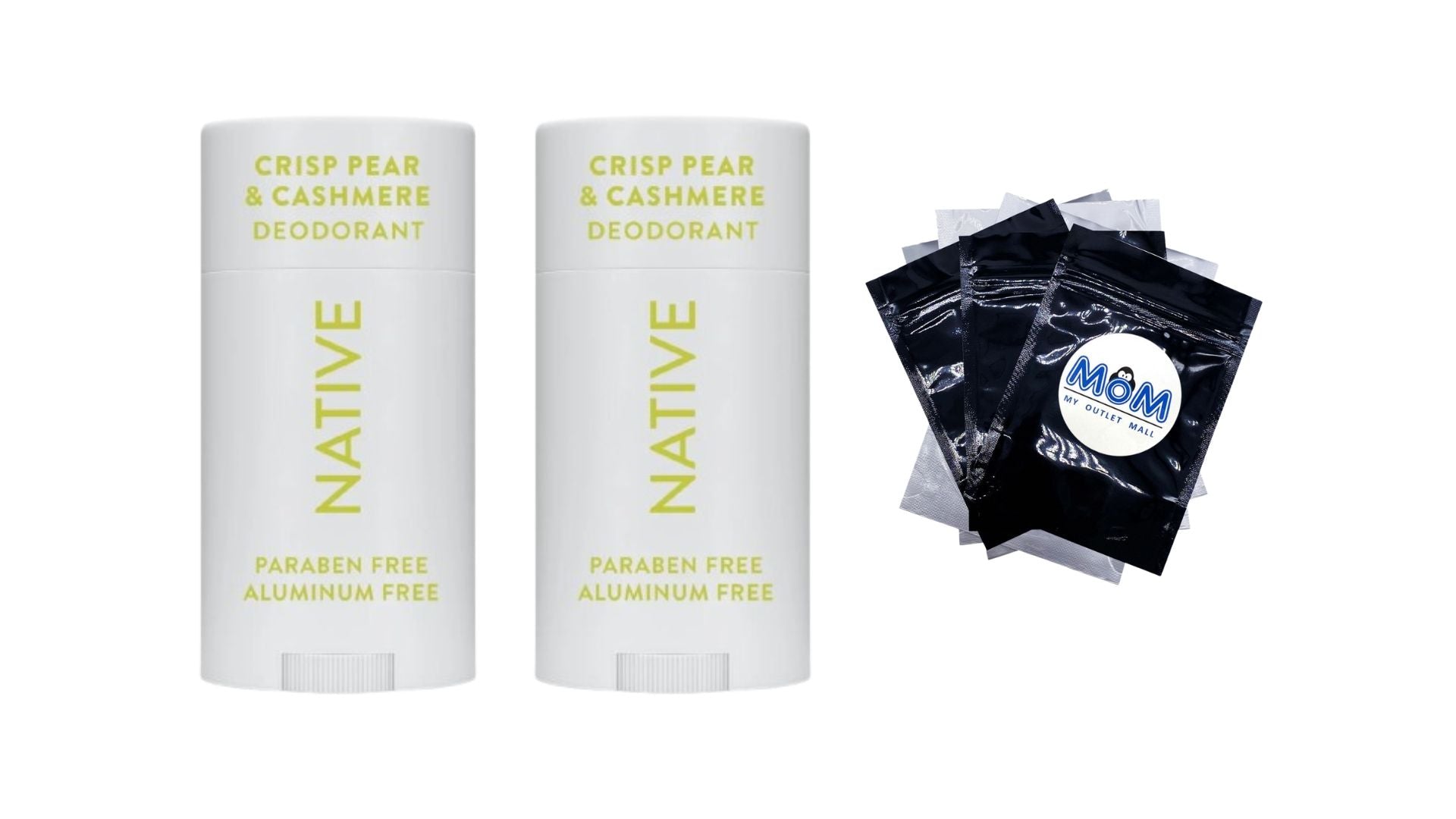 Aluminum Free Deodorant, Crisp Pear & Cashmere - 2 packs - 2.65 oz per pack - plus 3 My Outlet Mall Resealable Storage Pouches