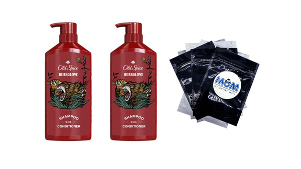Bear Glove 2-in-1 Shampoo and Conditioner for Men, All Hair Types - 2 packs - 22 Fl oz per pack - plus 3 My Outlet Mall Resealable Storage Pouches