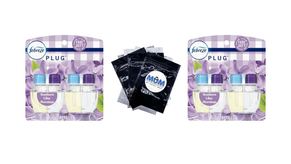 Plug In Air Freshener, Odor-Fighting Oil Refill, Southern Lilac Mornings, 2 Refills - 2 packs- plus 3 My Outlet Mall Resealable Storage Pouches