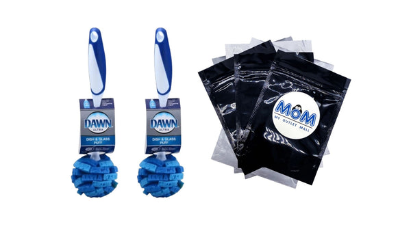 Ultra 11" Puff Glassware and Dish Cleaning Brush Wand with Sponge Head - 2 packs - plus 3 My Outlet Mall Resealable Storage Pouches
