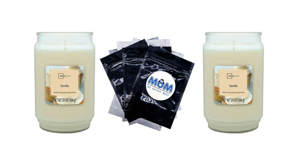 Vanilla Scented Single-Wick Large Glass Jar Candle - 2 packs - 20 oz per pack - plus 3 My Outlet Mall Resealable Storage Pouches
