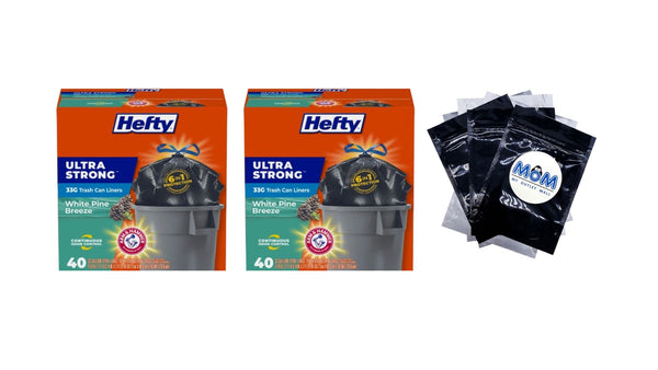 Ultra Strong 33-gallon Trash Bags, Large Trash Bags, Black, White Pine Breeze Scent - 2 packs - 40 count per pack - plus 3 My Outlet Mall Resealable Storage Pouches