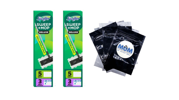 Sweep and Mop Deluxe, 2-in-1 Mopping and Sweeping Kit, Multi-Surface Floor Cleaning, Kit Includes 1 Sweeper Device, 5 Heavy Duty Dry Sweeping Cloths, 3 Heavy Duty Wet Mopping Cloths - 2 packs - plus 3 My Outlet Mall Resealable Storage Pouches