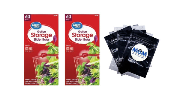 Fresh Seal Slider Zipper Bags, Gallon Storage - 2 packs - 60 Count per pack - plus 3 My Outlet Mall Resealable Storage Pouches