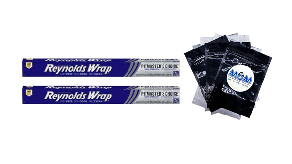 Wrap Pitmaster’s Choice Aluminum Foil, 18 Inch Width, 37.5 square feet  - 2 packs - plus 3 My Outlet Mall Resealable Storage Pouches