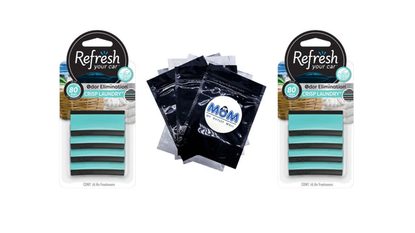 Contour Vent Stick Car Air Freshener Crisp Laundry Scent, 4 Count - 2 packs - plus 3 My Outlet Mall Resealable Storage Pouches