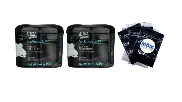 On the Go Solid Air Freshener for Auto, Sea Breeze Linen - 2 packs - 8 oz per pack - plus 3 My Outlet Mall Resealable Storage Pouches