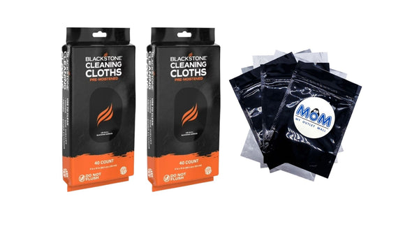 Griddle Cleaning Cloths (Pre-Moistened) - 2 packs - 40 Count per pack - plus 3 My Outlet Mall Resealable Storage Pouches