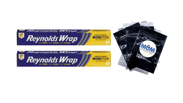 Wrap Non-Stick Aluminum Foil Roll, 12 inches Wide, 50 Sq. Ft. - 2 packs - plus 3 My Outlet Mall Resealable Storage Pouches