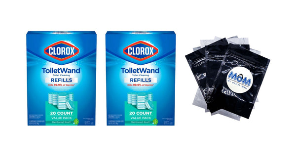 ToiletWand Disinfecting Refills, Disposable Wand Heads, Rainforest Rush - 2 packs - 20 count per pack - plus 3 My Outlet Mall Resealable Storage Pouches