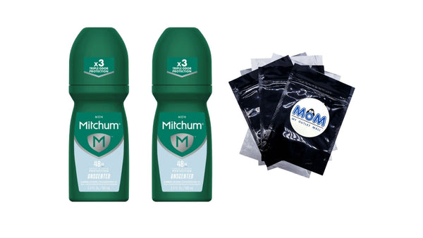 Men’s Triple Odor Protection Antiperspirant & Deodorant Roll-On, Unscented - 2 packs - 3.4 oz per pack - plus 3 My Outlet Mall Resealable Storage Pouches