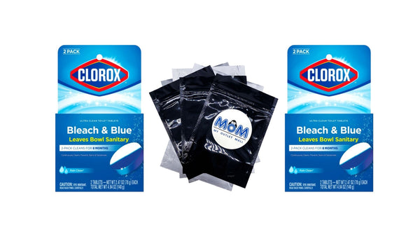Bleach and Blue Toilet Bowl Cleaner Tablets, Rain Clean - 2 packs - 2 Count - plus 3 My Outlet Mall Resealable Storage Pouches