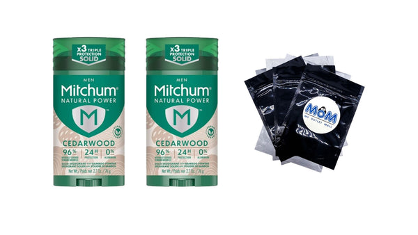 Men’s Natural Power Deodorant Solid, Cedarwood - 2 packs - 2.7 oz per pack - plus 3 My Outlet Mall Resealable Storage Pouches