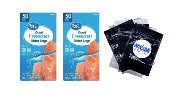 Freezer Guard Slider Zipper Bags, Quart Freezer - 2 packs - 50 Count per pack - plus 3 My Outlet Mall Resealable Storage Pouches